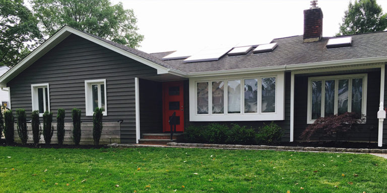 Dark Grey House Red Door